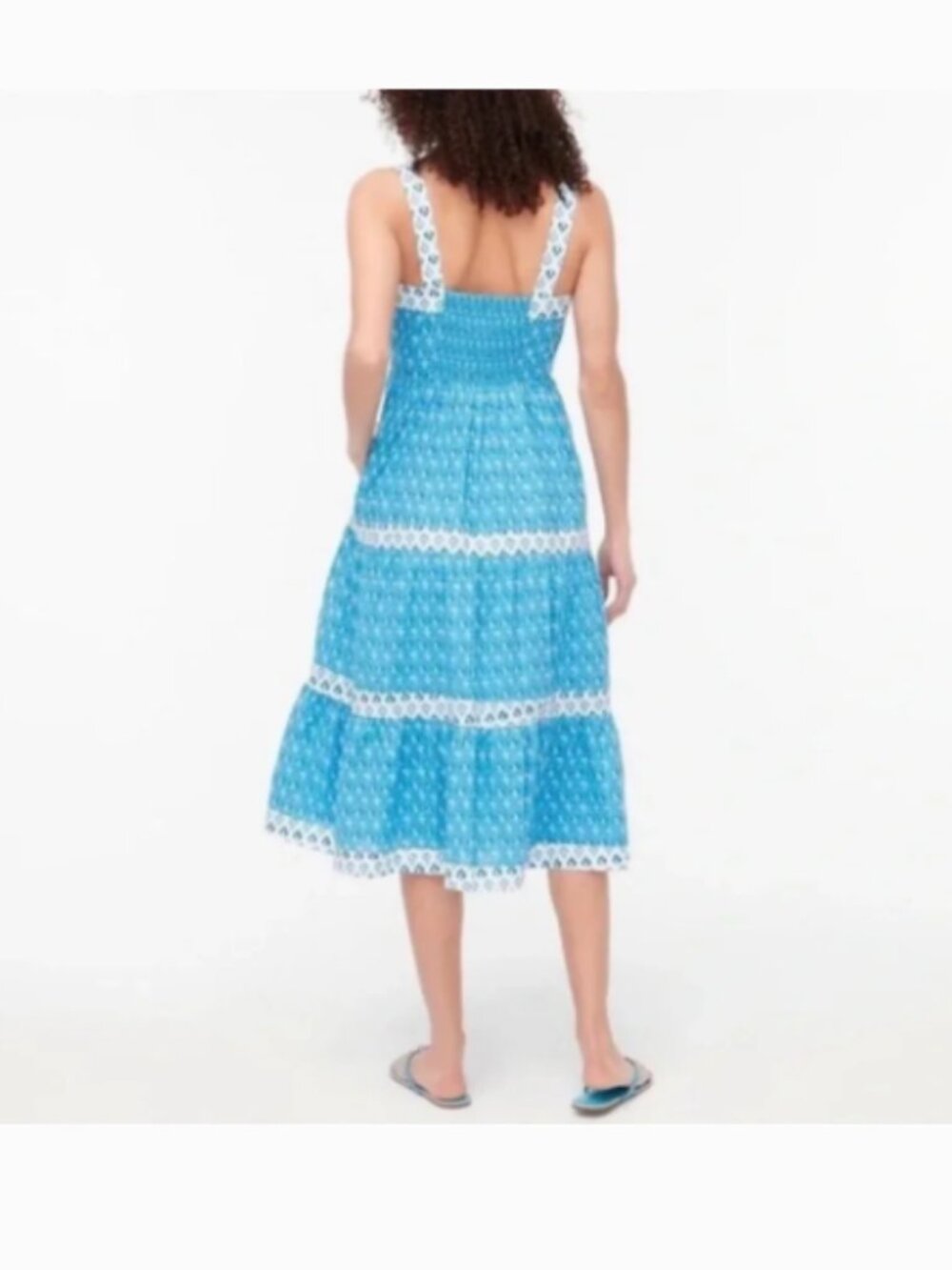 J. Crew Block-print Squareneck Smocked Floral Tiered Midi Dress Size 6 - Picture 3 of 11